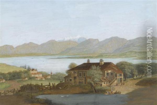 Chateau De Vesenay Aux Environs De Geneve Oil Painting - Johann Heinrich Bleuler I