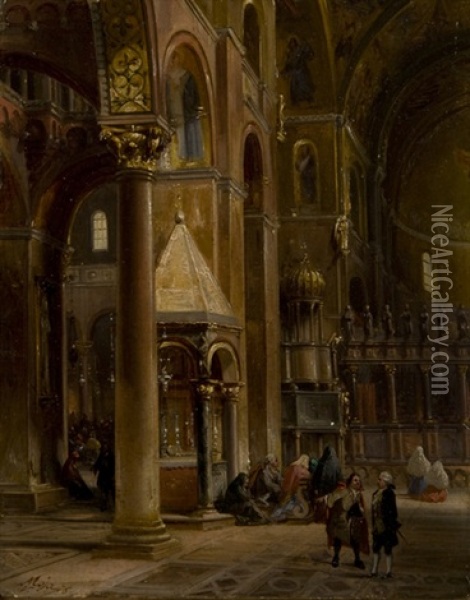 Venezia, Interno Della Basilica Di San Marco Oil Painting - Federico Moja