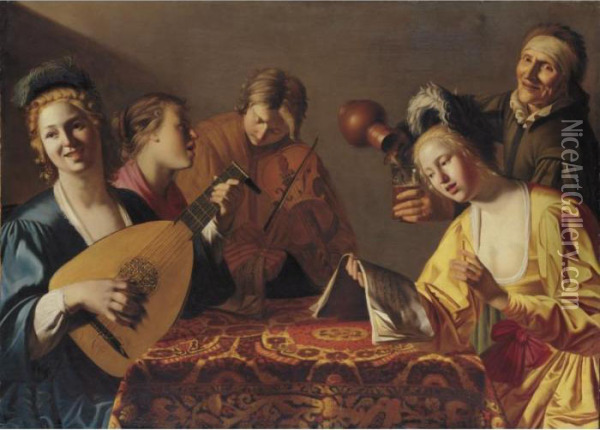 A Musical Party Oil Painting - Gerrit Van Honthorst