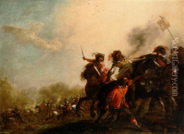 A Cavalry Engagement Oil Painting - Joseph Parrocel