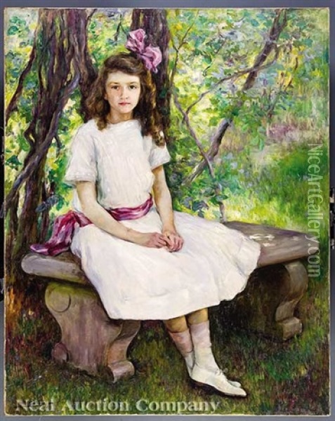 Young Girl In A Verdant Garden Oil Painting - Luis Graner y Arrufi