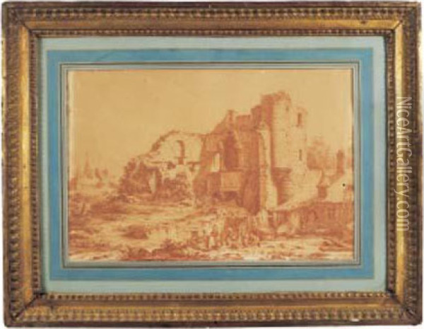 Personnages Dans Les Ruines D'un Chateau Oil Painting - Heinrich Nether