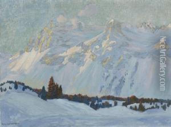 Engadin Im Winter Unten Links Oil Painting - Hans Beat Wieland
