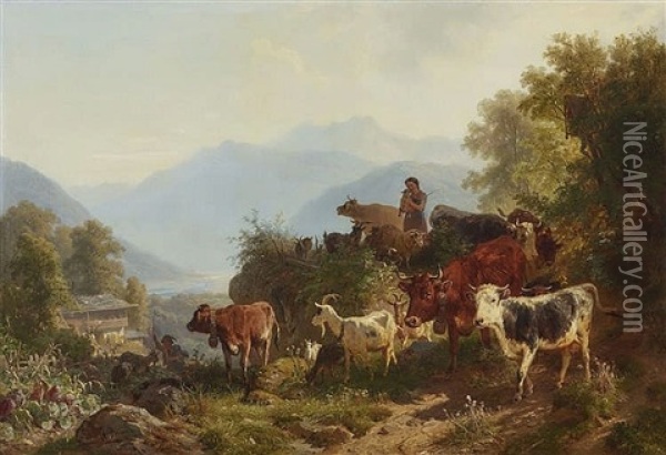 Ruckkehr Von Der Alm Oil Painting - Anton Braith