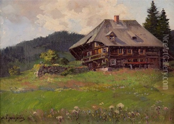 Bauernhof Im Schwarzwald Oil Painting - Arnold Lyongrun