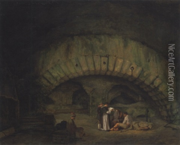 Interieur De Prison Avec Un Pretre Oil Painting - Abraham Louis Rodolphe Ducros