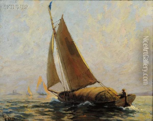 Cat Boat, Late Afternoon Oil Painting - William Johnson Bixbee