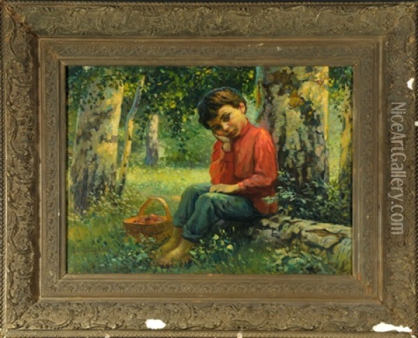 Rastender Junge Beim Pilze Sammeln Im Birkenwald Oil Painting - Nikolai Petrovich Bogdanov-Bel'sky