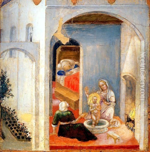 Polyptych Quartesi Birth of St Nicholas Oil Painting - Gentile Da Fabriano