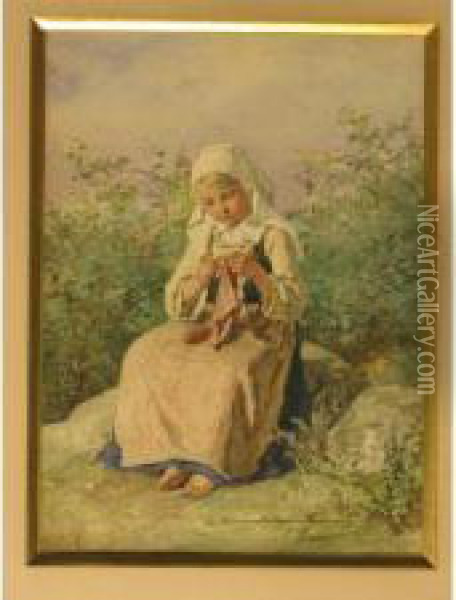 La Jeune Tricoteuse Oil Painting - Jules Trayer