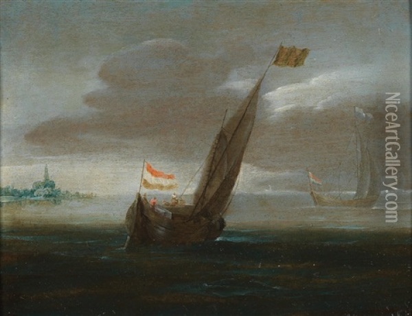 A Fishing Boat On A Choppy Sea Of The Coast Oil Painting - Aert Anthonisz