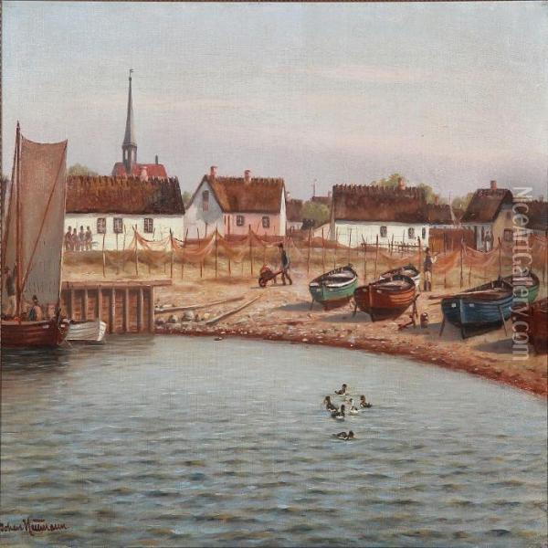 View From The Fishing Village Gilleleje, Denmark Oil Painting - Johann Jens Neumann