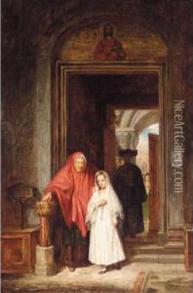 The First Communion Oil Painting - Charles West Cope
