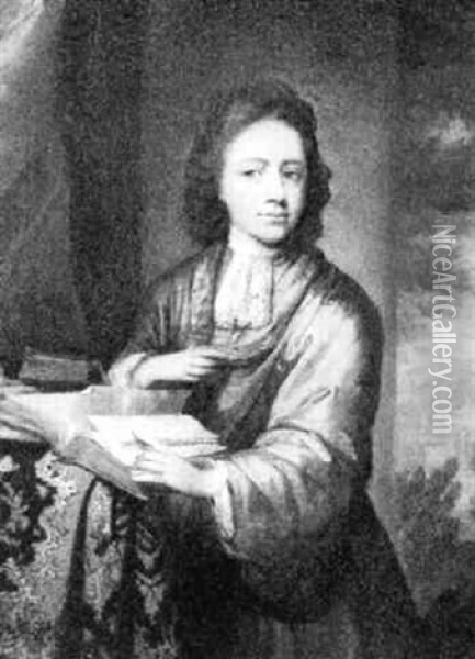 Portrait Of A Young Gentleman, Standing Three-quarter Length, With An Open Book Oil Painting - Jan de Baen