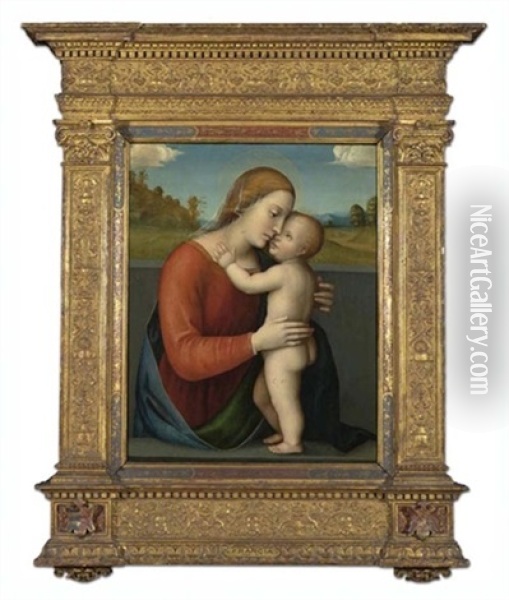Maria Und Kind Vor Einer Landschaft Oil Painting - Francesco Francia