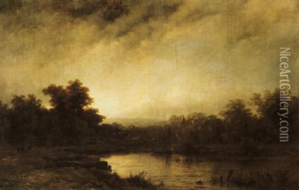 A River Landscape Oil Painting - Remigius Adrianus van Haanen