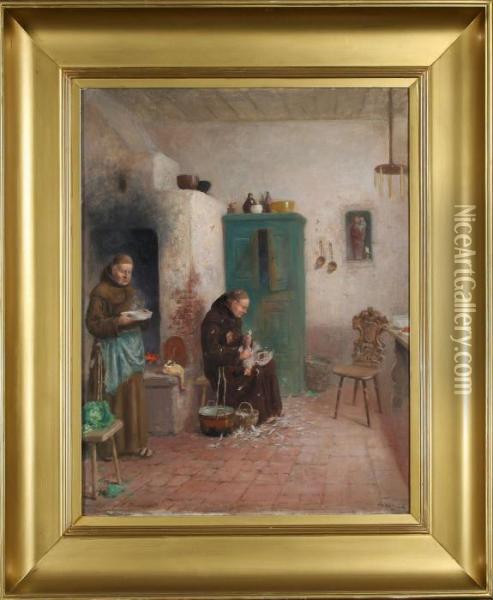 Koksinterior Med Munkar Oil Painting - Frans Wilhelm Odelmark
