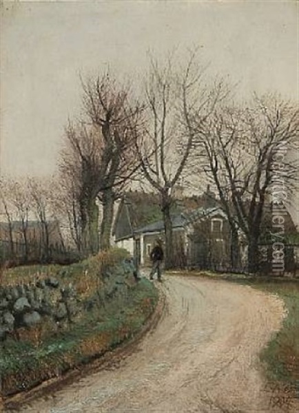 Autumn Day In A Danish Village Oil Painting - Laurits Andersen Ring