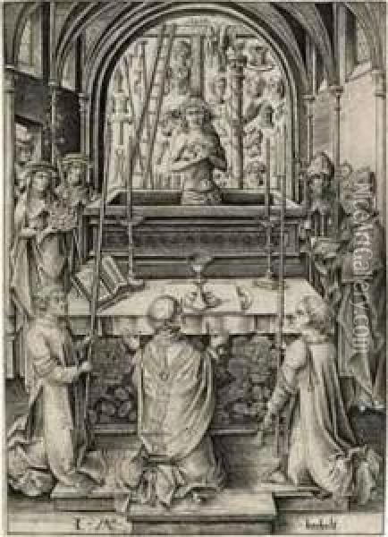 The Mass Of Saint Gregory Oil Painting - Israhel Van Meckenem