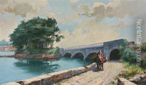 Old Bridge Near Perpignan Oil Painting - Hiacynt Alchimowicz