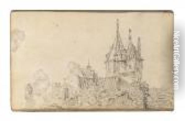 A Small Castle With Two Towers Oil Painting - Jan van Goyen