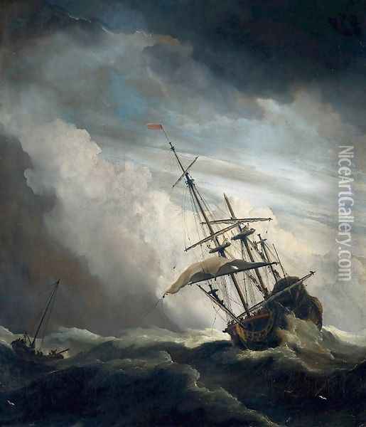 Ship in High Seas Caught by a Squall Oil Painting - Willem van de Velde the Younger