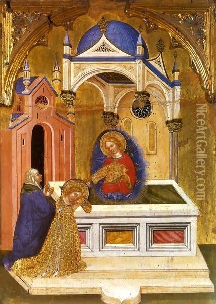 Saint Lucy at the Sepulcher of Saint Agatha Oil Painting - Jacobello Del Fiore