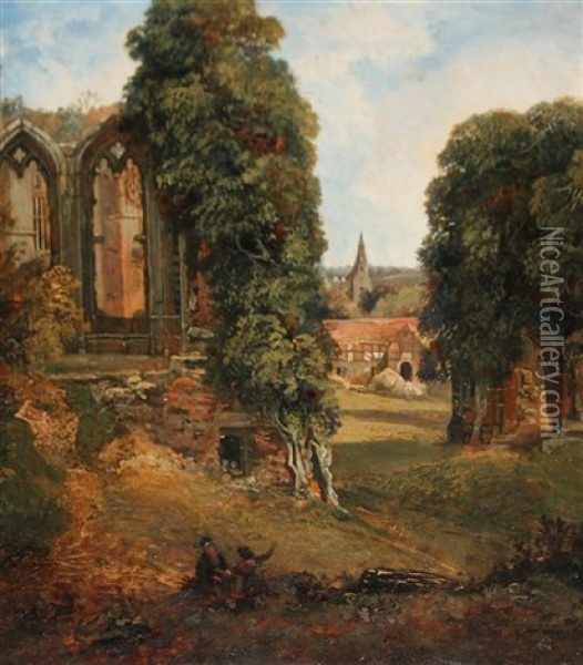The Oriel Window, And Kenilworth Church From The Upper End Of The Great Hall Oil Painting - George Hilditch