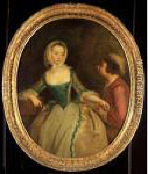 Portrait Of A Young Lady, And A Young Boy Holding A Bird's Nest Oil Painting - Antoine Pesne