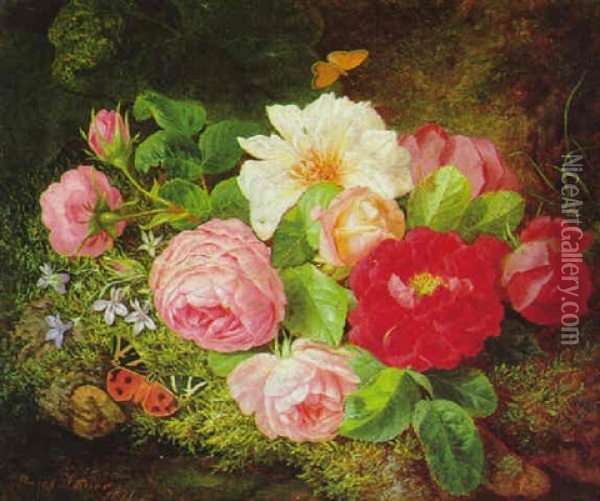 Rosen Auf Einem Wiesenstuck Oil Painting - Josef Lauer