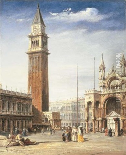Venice: View Of The Piazzetta, San Marco, Looking Towards The Piazza Oil Painting - Edward Pritchett