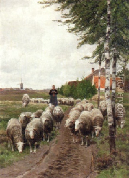 The Path To Pasture Oil Painting - Frans Van Leemputten