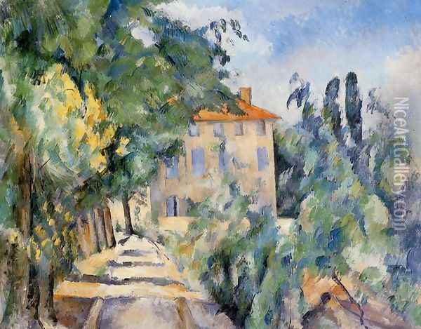 House With Red Roof Oil Painting - Paul Cezanne