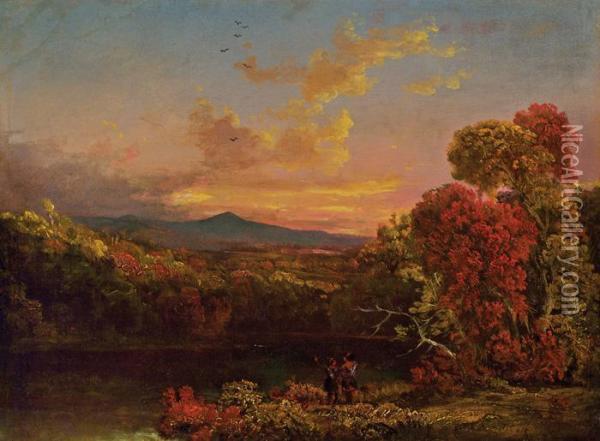 Landscape With Two Figures At Sunset Oil Painting - Thomas Cole
