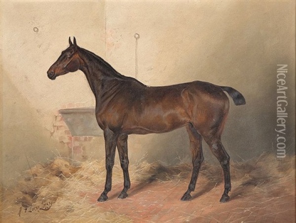 Portrait Of A Hunter In A Stable, Don Ceasar Oil Painting - Henry Frederick Lucas Lucas