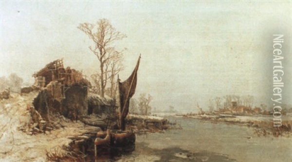 A Frozen River Landscape Oil Painting - Charles Branwhite