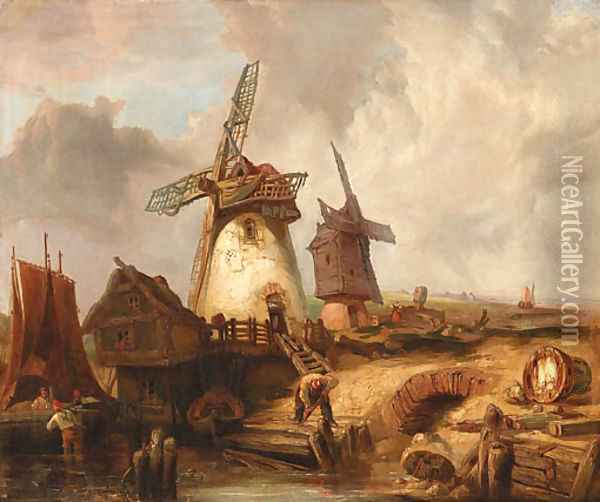 Dutch fishing village Oil Painting - Alfred Montague