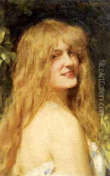 Jeune Fille Au Cheveux Longs Oil Painting - Leon Commere