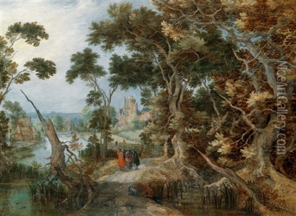 Eine Landschaft Mit Dem Gang Nach Emmaus Oil Painting - Gillis Claesz De Hondecoeter
