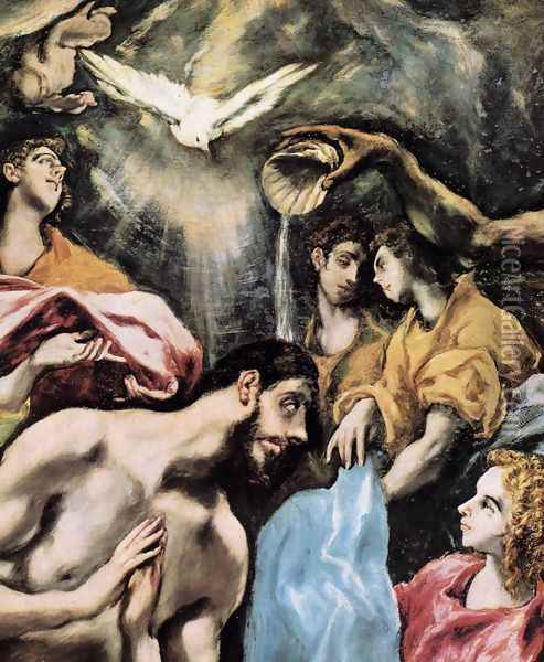 The Baptism of Christ (detail) 1608-28 Oil Painting - El Greco (Domenikos Theotokopoulos)