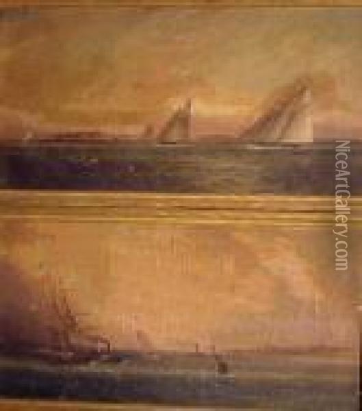 Shipping Off Shore: Pair Oil Painting - James E. Buttersworth