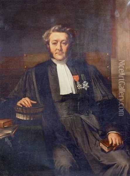 Portrait De Theodore Rouze, President Du Tribunal De Commerce De Lille Oil Painting - Claudius Jacquand