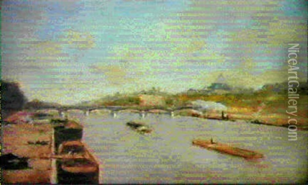 Vue De La Seine Oil Painting - Hippolyte Camille Delpy