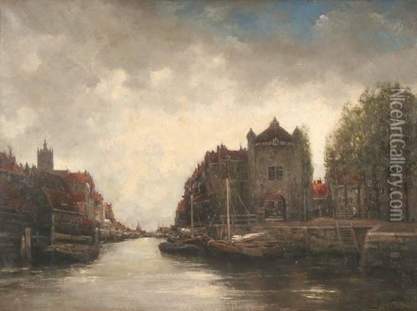 Northern Canal Scene Oil Painting - Hermanus Jr. Koekkoek