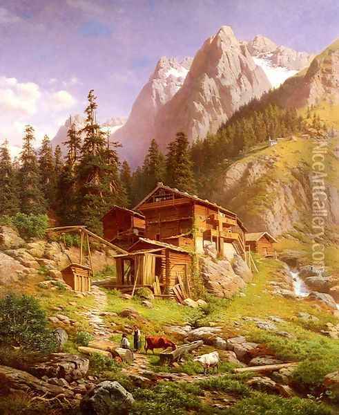 An Alpine Mill House Oil Painting - Georg Engelhardt
