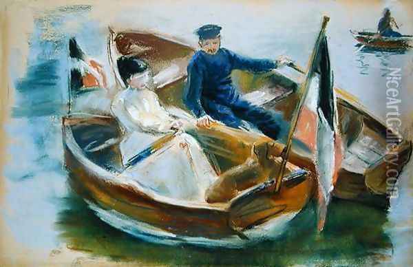 Two Boats with Flags, Wannsee, 1910 Oil Painting - Max Liebermann