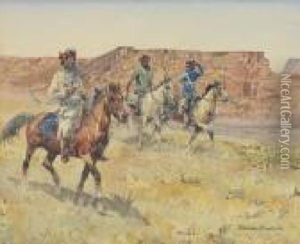 Indians On Horseback Oil Painting - John Edward Borein