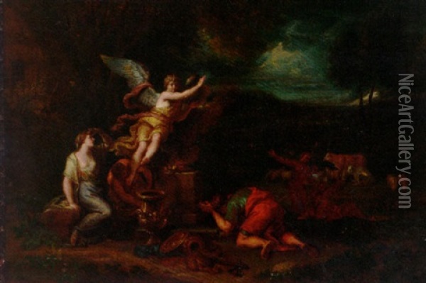The Sacrifice Of Manoah Oil Painting - Sebastien Bourdon