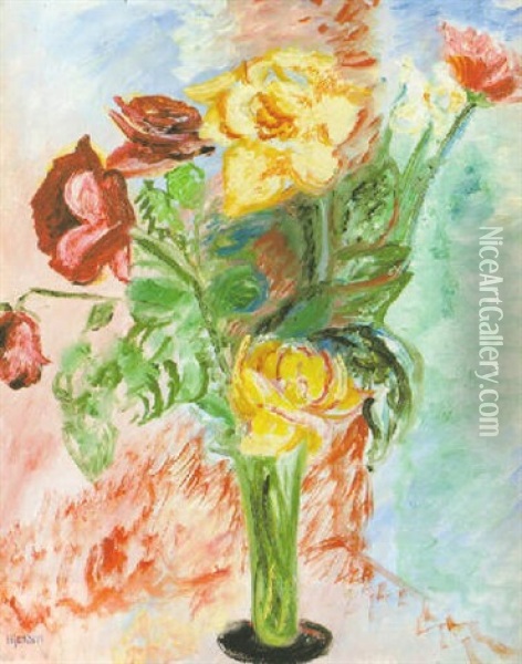Gula Och Rosa Rosor Oil Painting - Sigrid (Maria) Hjerten