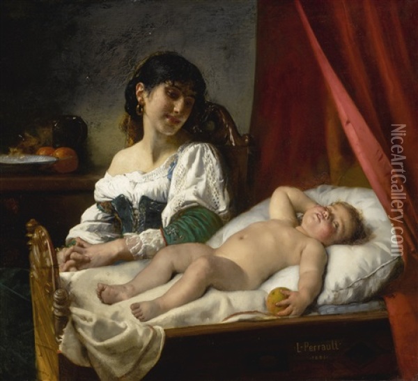 Sleep, Baby, Sleep Oil Painting - Leon Jean Basile Perrault